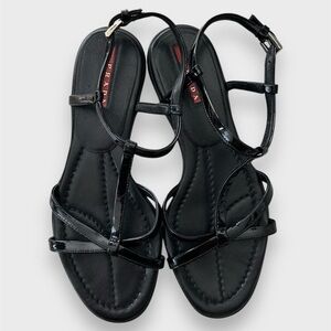Prada Black Patent Leather Strappy Sandals - Size 38